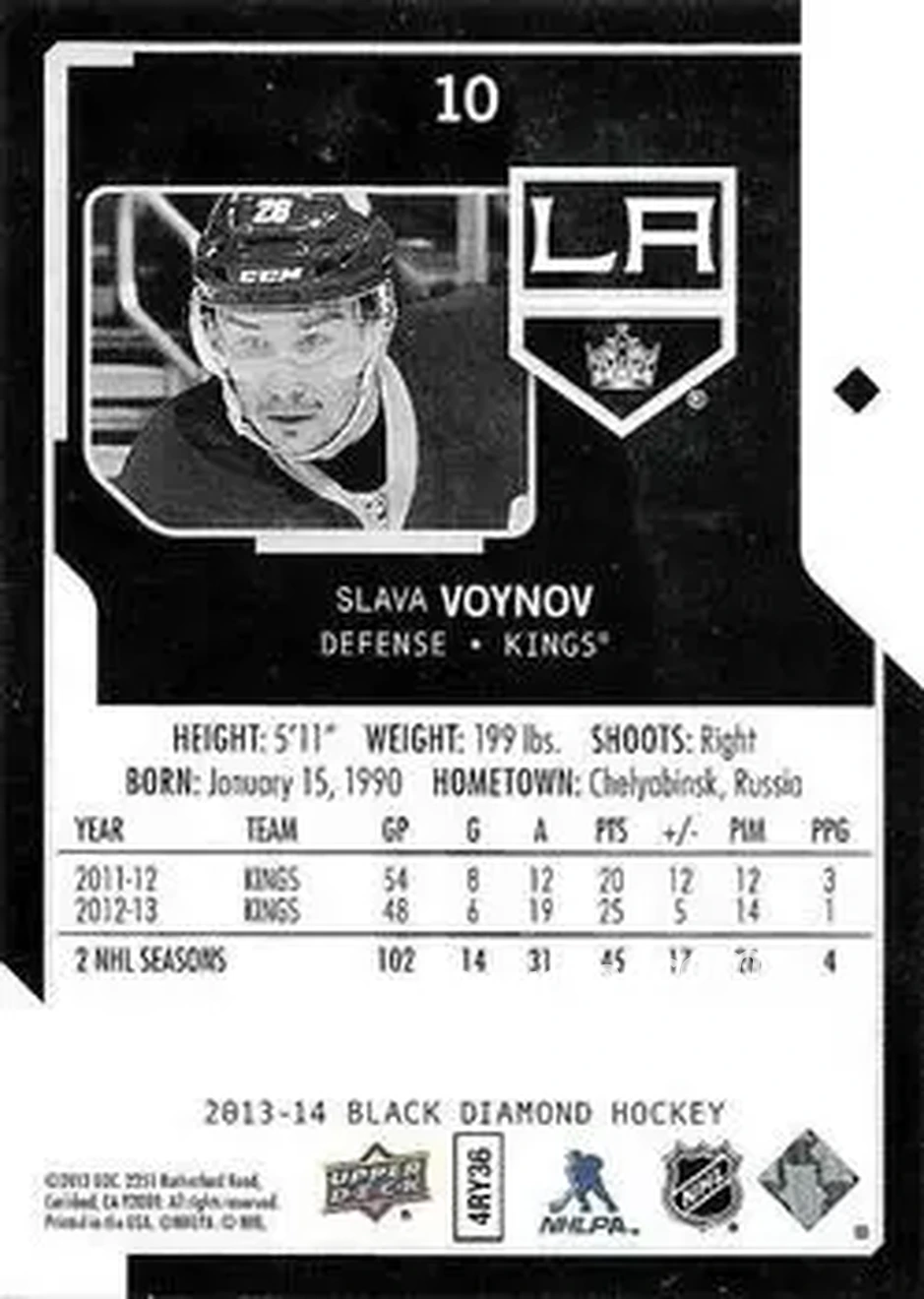 2013-14 Upper Deck Black Diamond #10 - Slava Voynov - Los Angeles Kings - Back