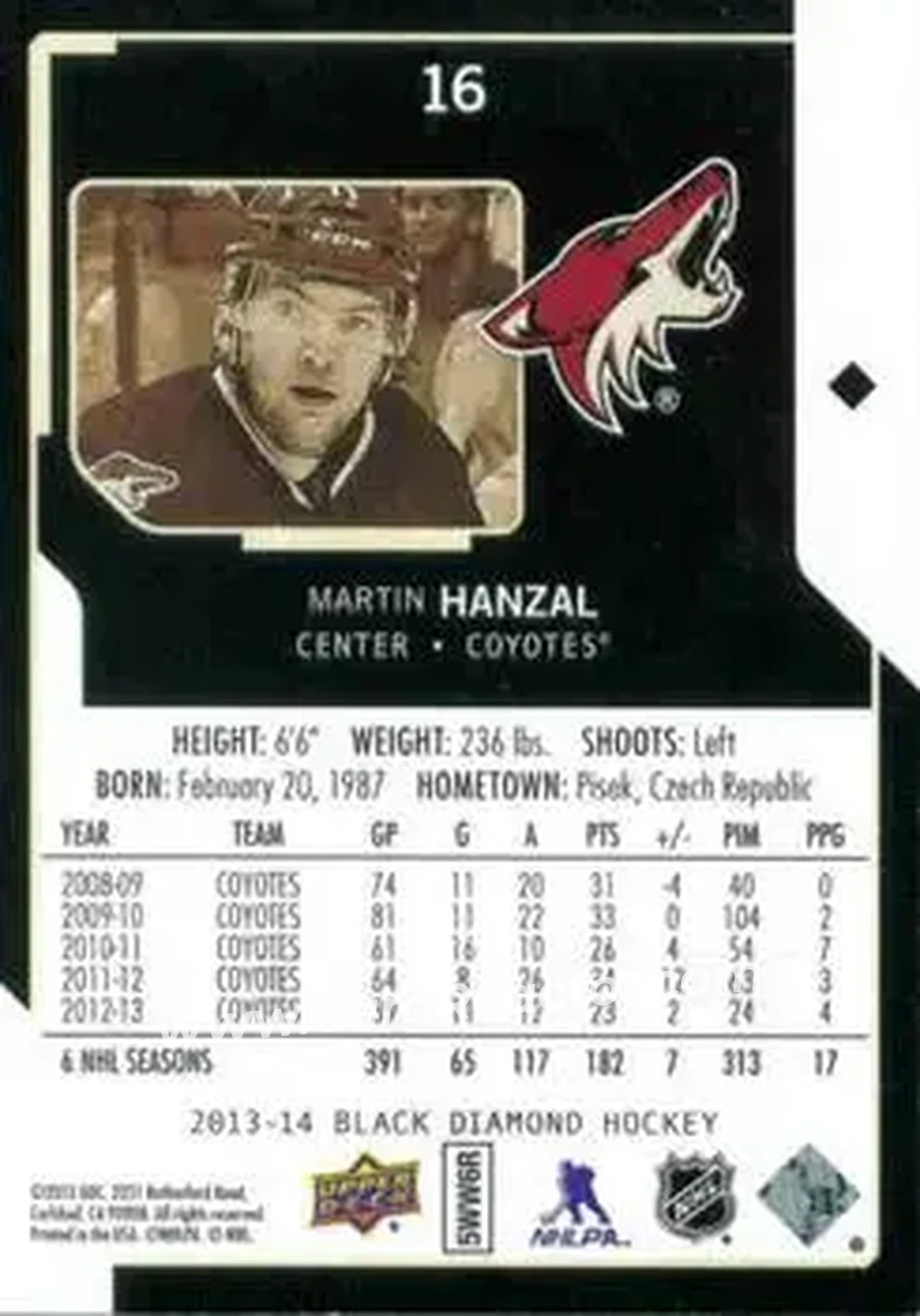 2013-14 Upper Deck Black Diamond #16 - Martin Hanzal - Phoenix Coyotes - Back