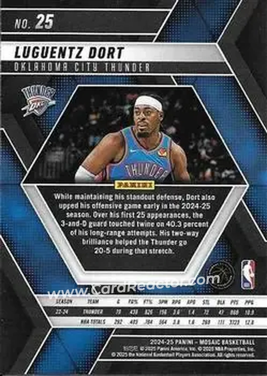 2024-25 Panini Mosaic #25 - Luguentz Dort - Oklahoma City Thunder - Back 2024-25 Panini Mosaic #25 - Luguentz Dort - Oklahoma City Thunder - Back