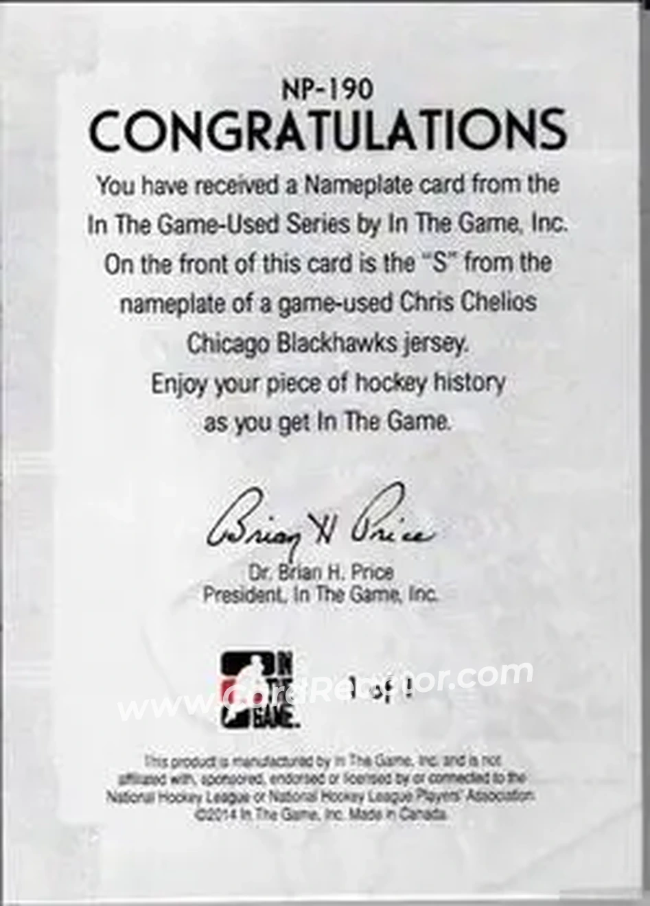 2013-14 In The Game Used - Nameplate Gold Version #NP-190 - Chris Chelios - Chicago Blackhawks - Back