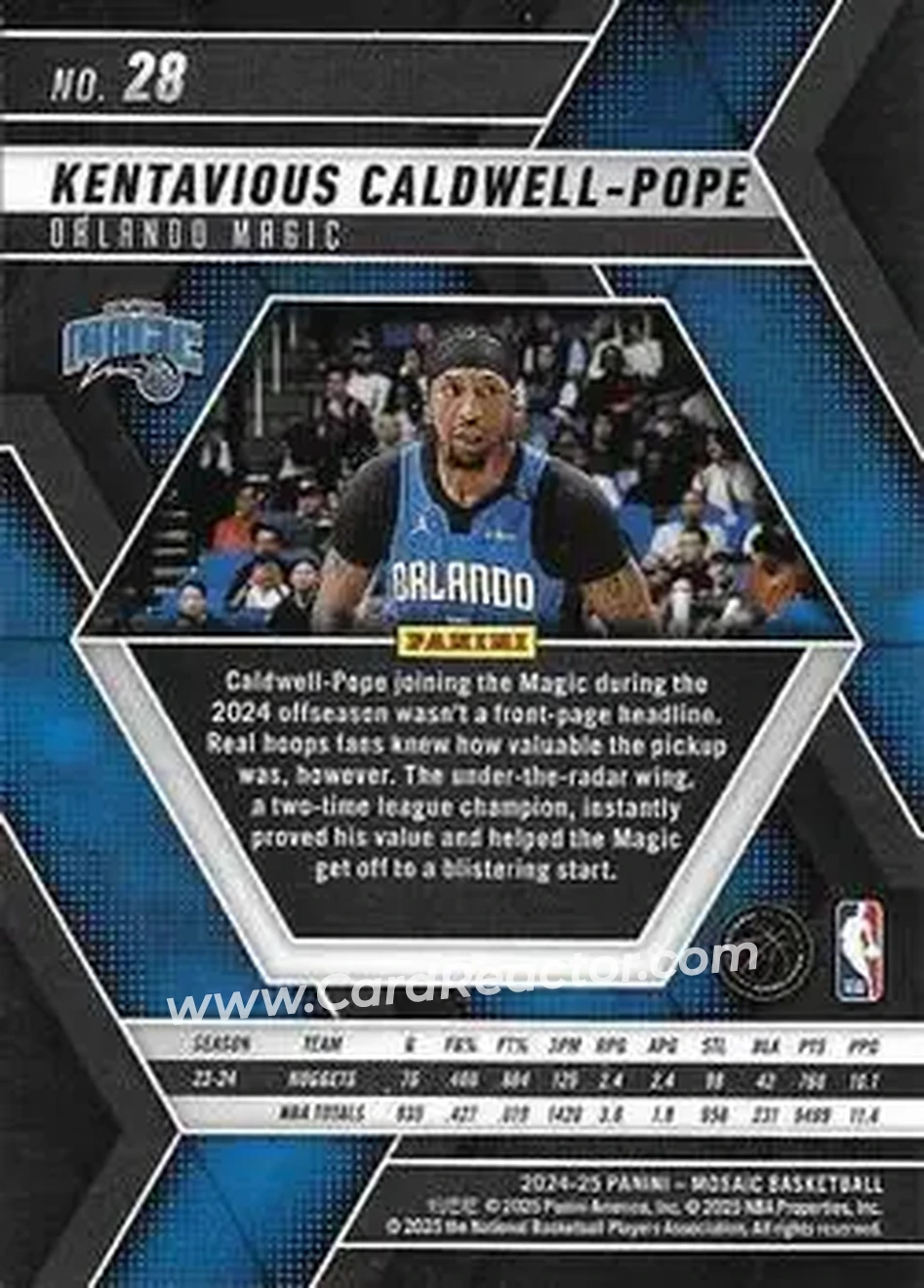 2024-25 Panini Mosaic #28 - Kentavious Caldwell-Pope - Orlando Magic - Back 2024-25 Panini Mosaic #28 - Kentavious Caldwell-Pope - Orlando Magic - Back
