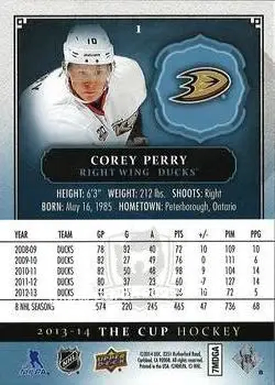 2013-14 Upper Deck The Cup #1 - Corey Perry - Anaheim Ducks - Back 2013-14 Upper Deck The Cup #1 - Corey Perry - Anaheim Ducks - Back
