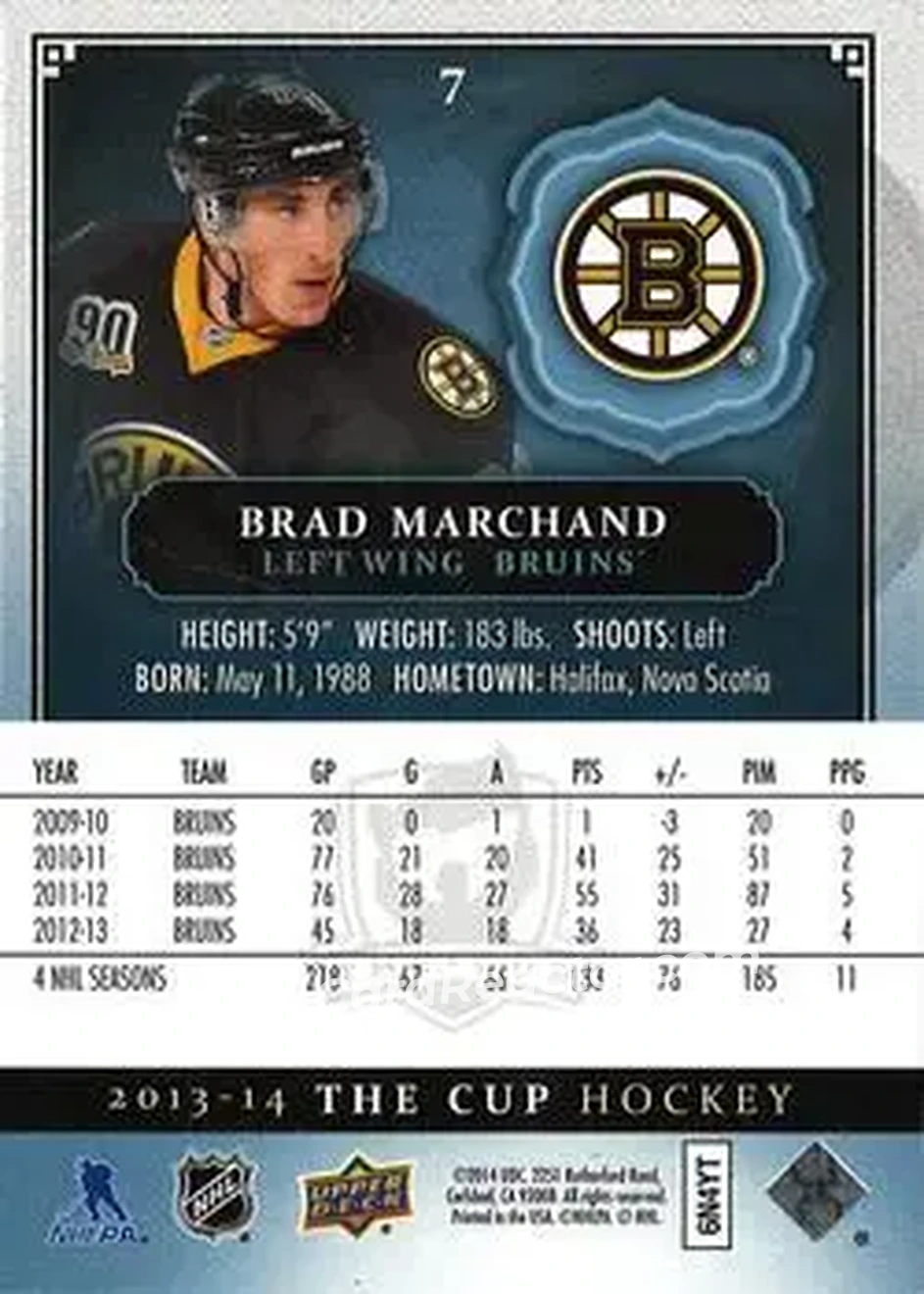 2013-14 Upper Deck The Cup #7 - Brad Marchand - Boston Bruins - Back