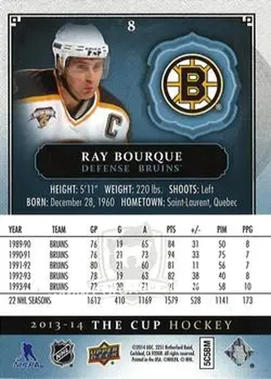 2013-14 Upper Deck The Cup #8 - Ray Bourque - Boston Bruins - Back