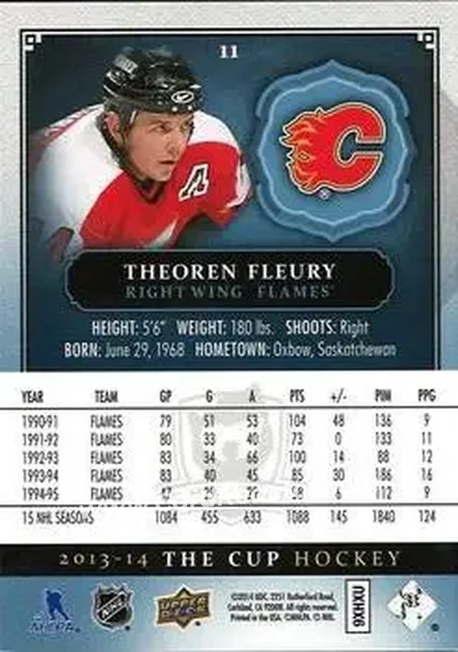 2013-14 Upper Deck The Cup #11 - Theoren Fleury - Calgary Flames - Back