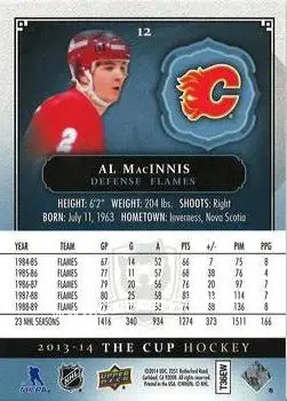 2013-14 Upper Deck The Cup #12 - Al MacInnis - Calgary Flames - Back 2013-14 Upper Deck The Cup #12 - Al MacInnis - Calgary Flames - Back
