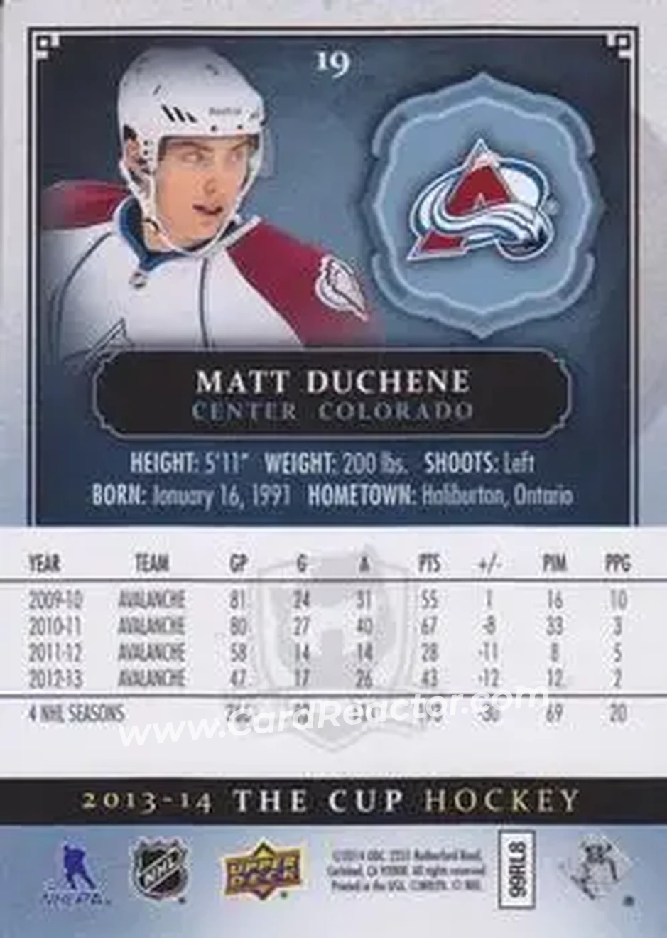 2013-14 Upper Deck The Cup #19 - Matt Duchene - Colorado Avalanche - Back