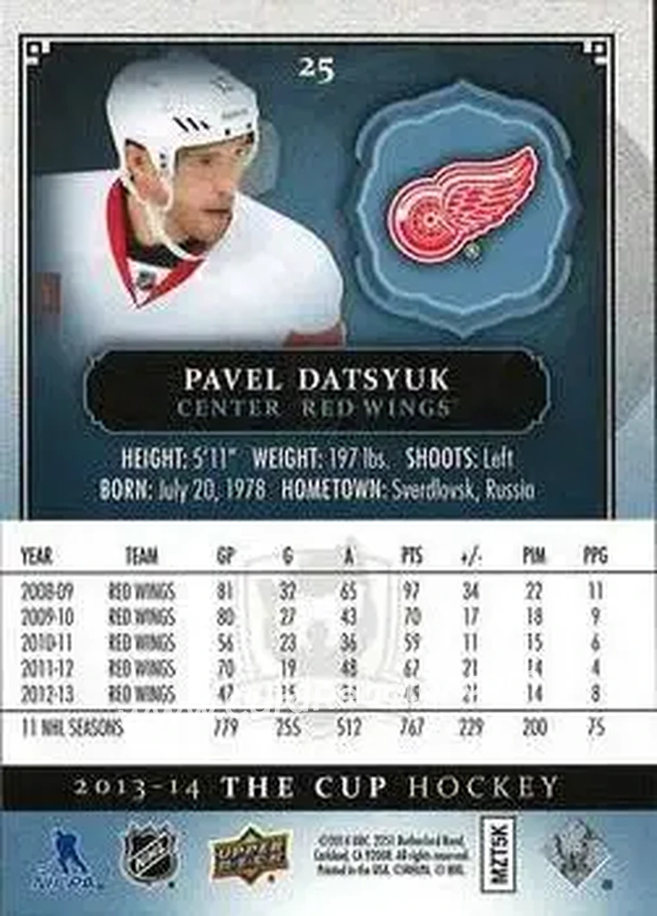 2013-14 Upper Deck The Cup #25 - Pavel Datsyuk - Detroit Red Wings - Back