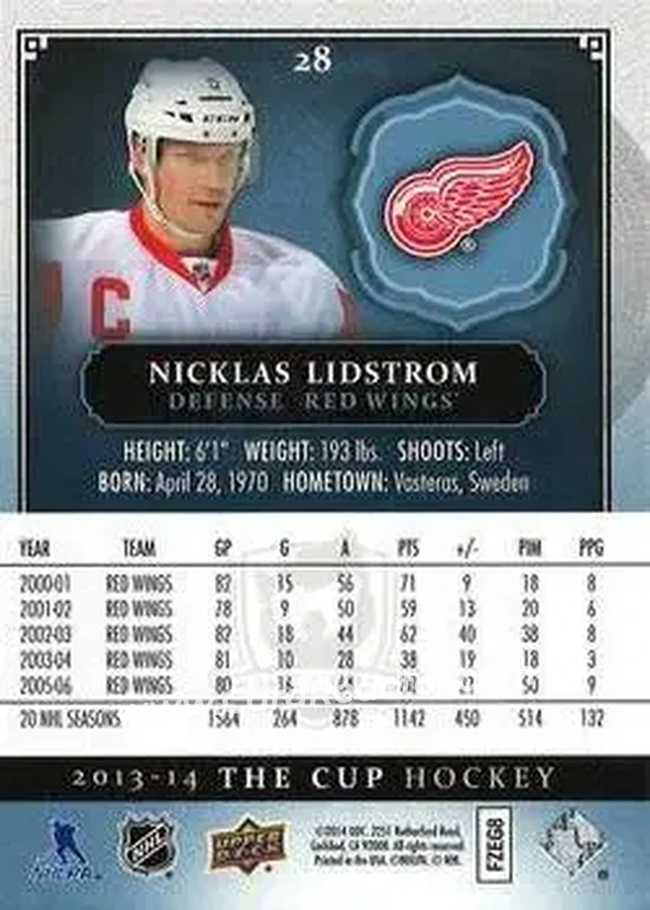 2013-14 Upper Deck The Cup #28 - Nicklas Lidstrom - Detroit Red Wings - Back