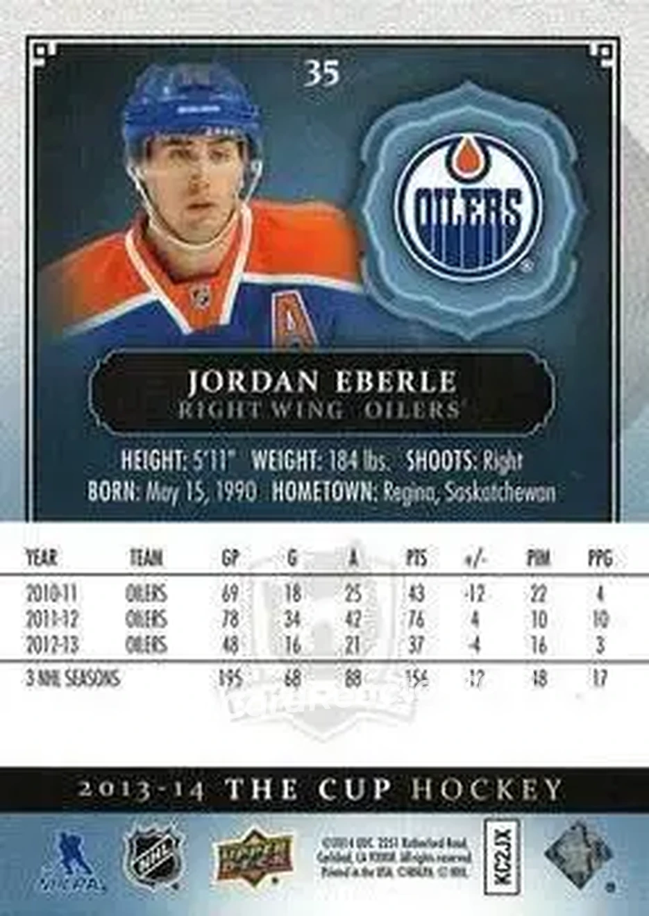 2013-14 Upper Deck The Cup #35 - Jordan Eberle - Edmonton Oilers - Back 2013-14 Upper Deck The Cup #35 - Jordan Eberle - Edmonton Oilers - Back