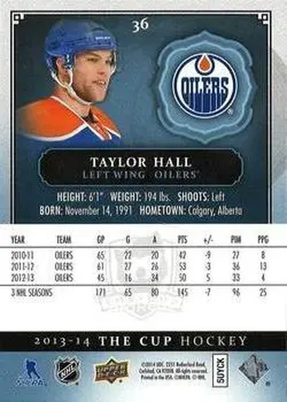 2013-14 Upper Deck The Cup #36 - Taylor Hall - Edmonton Oilers - Back