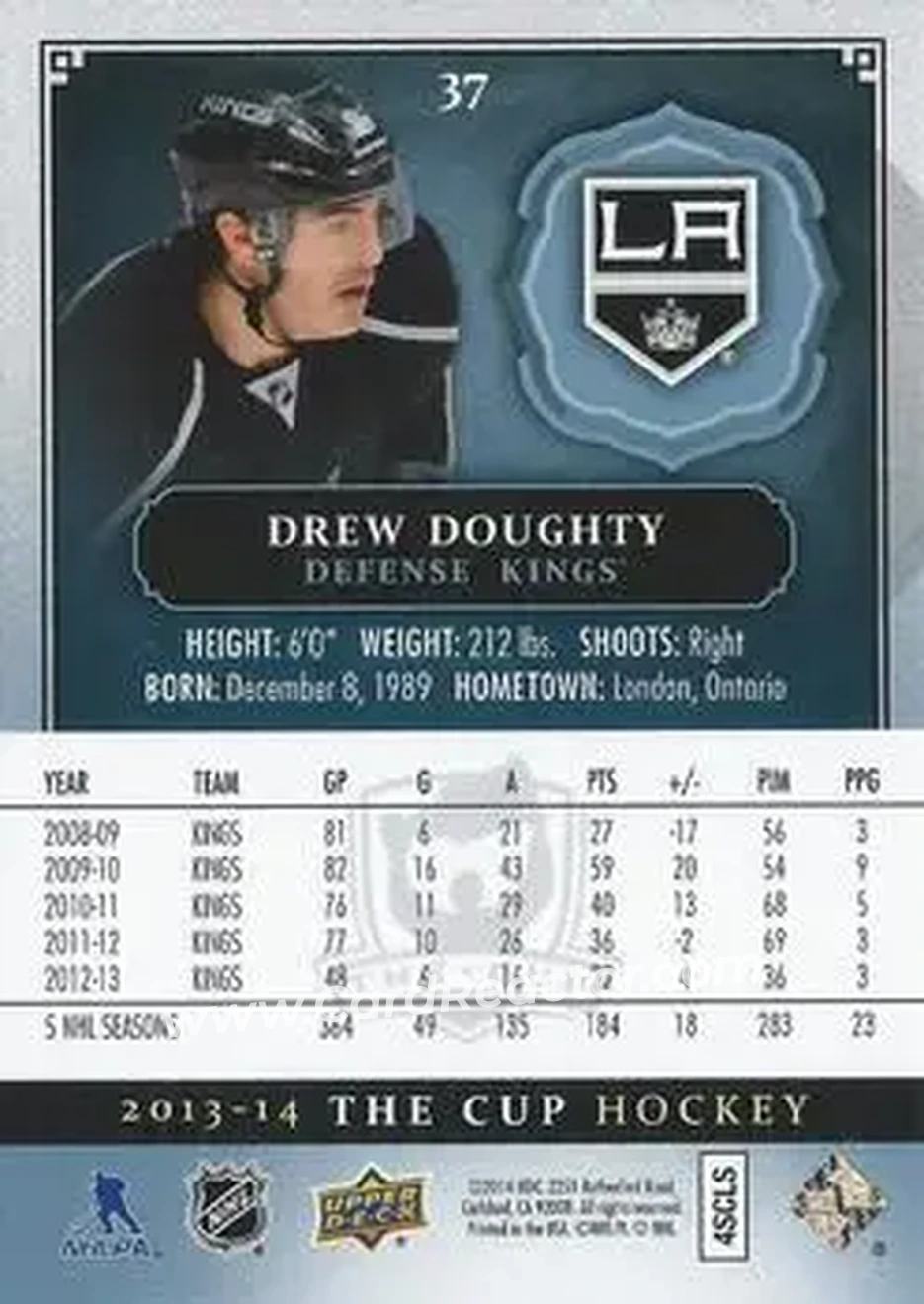 2013-14 Upper Deck The Cup #37 - Drew Doughty - Los Angeles Kings - Back