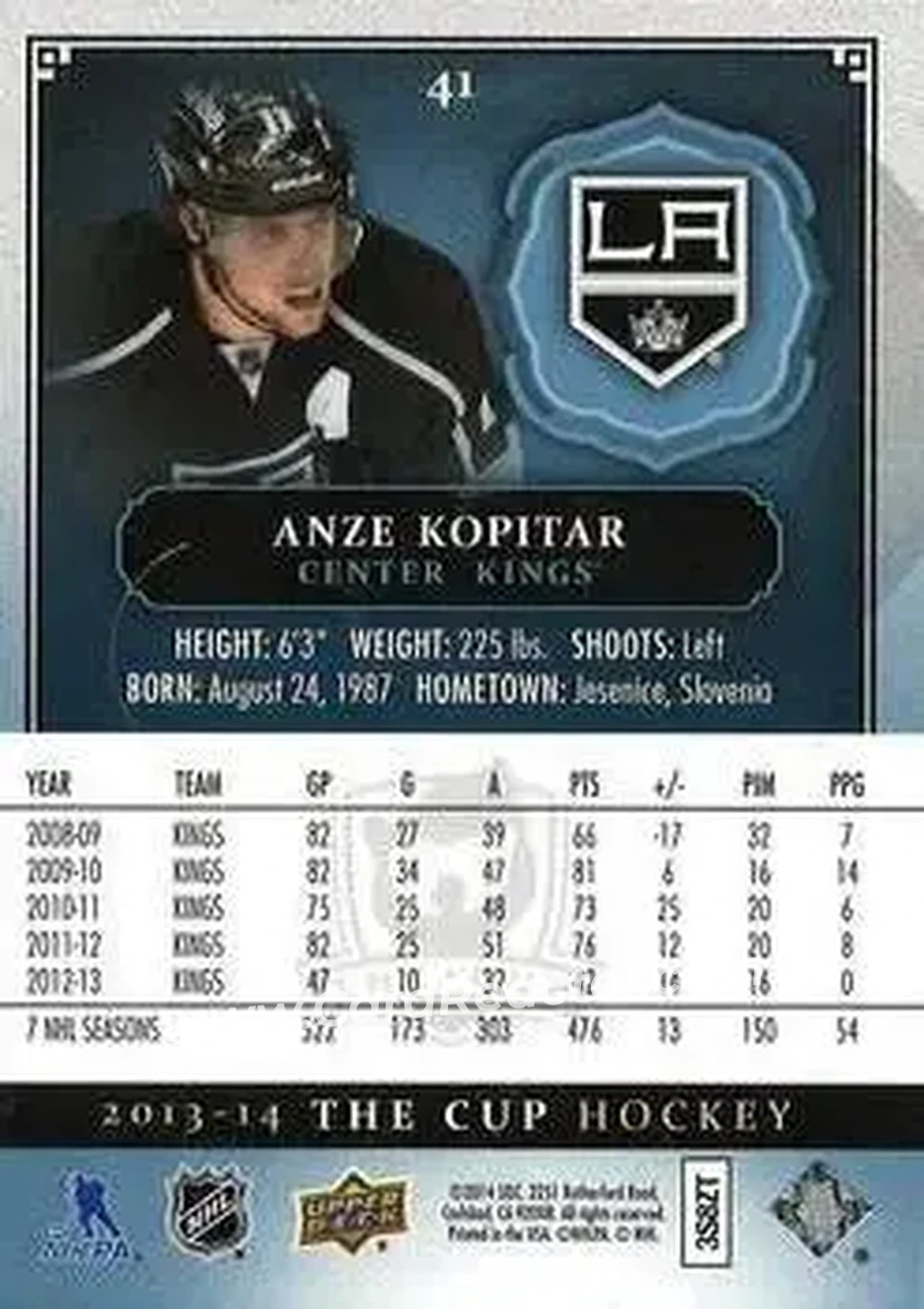 2013-14 Upper Deck The Cup #41 - Anze Kopitar - Los Angeles Kings - Back