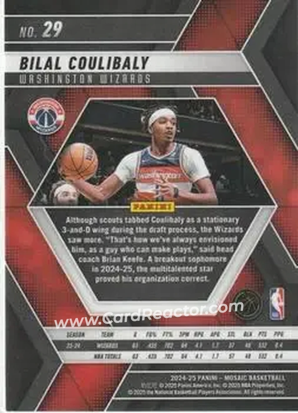 2024-25 Panini Mosaic #29 - Bilal Coulibaly - Washington Wizards - Back 2024-25 Panini Mosaic #29 - Bilal Coulibaly - Washington Wizards - Back