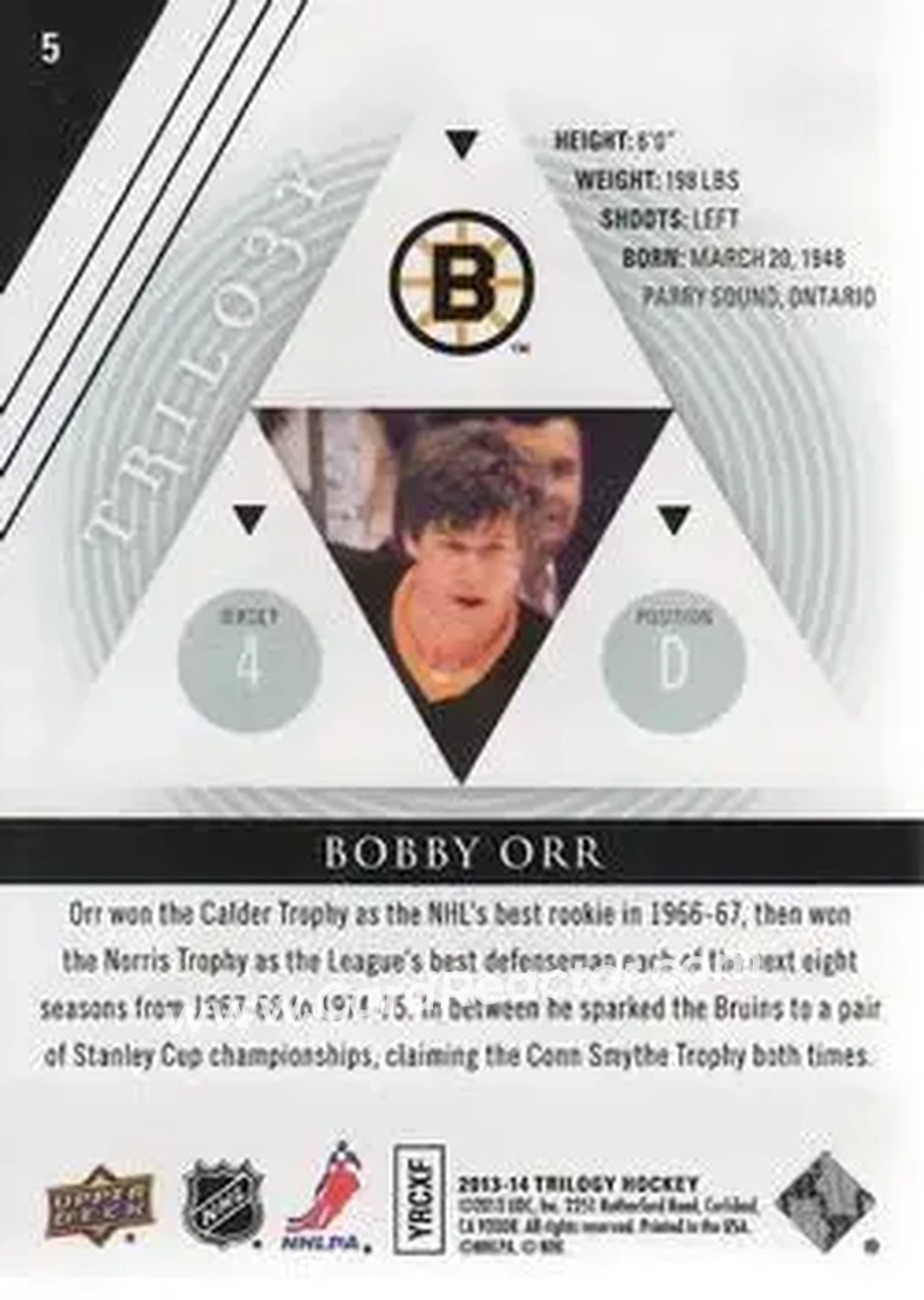 2013-14 Upper Deck Trilogy #5 - Bobby Orr - Boston Bruins - Back 2013-14 Upper Deck Trilogy #5 - Bobby Orr - Boston Bruins - Back
