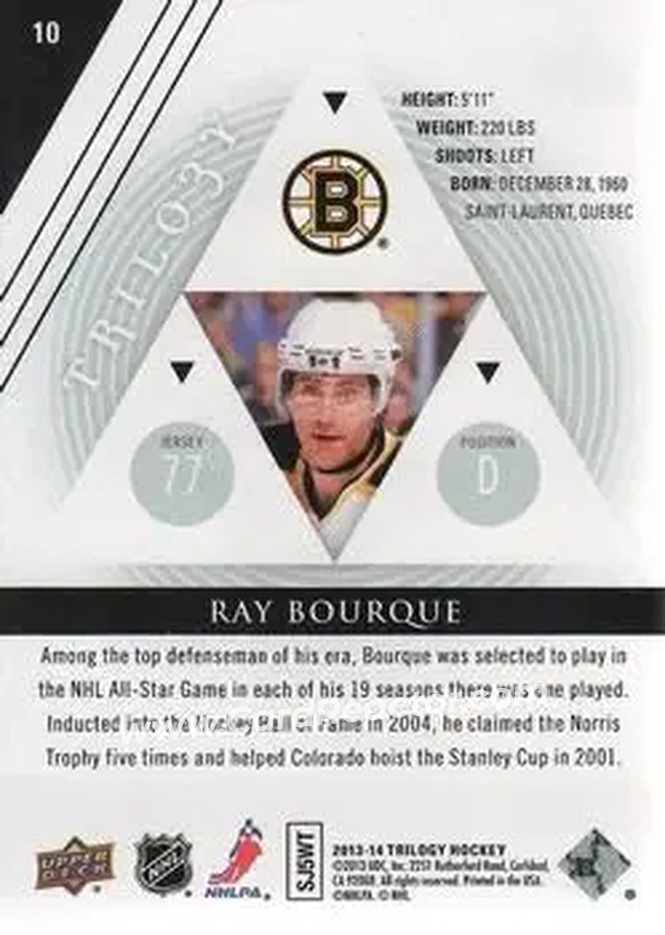 2013-14 Upper Deck Trilogy #10 - Ray Bourque - Boston Bruins - Back