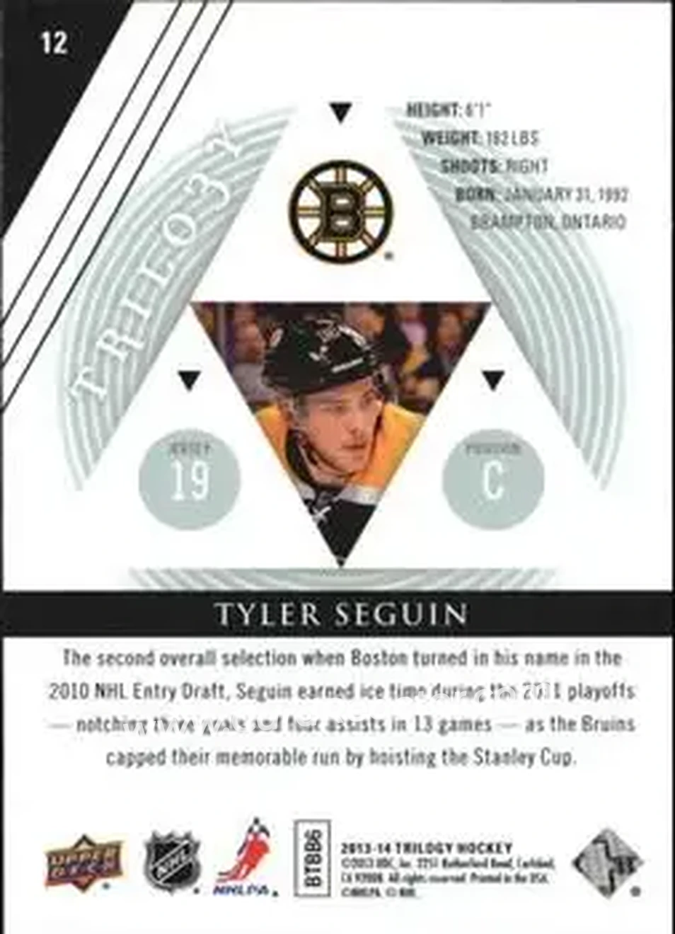 2013-14 Upper Deck Trilogy #12 - Tyler Seguin - Boston Bruins - Back
