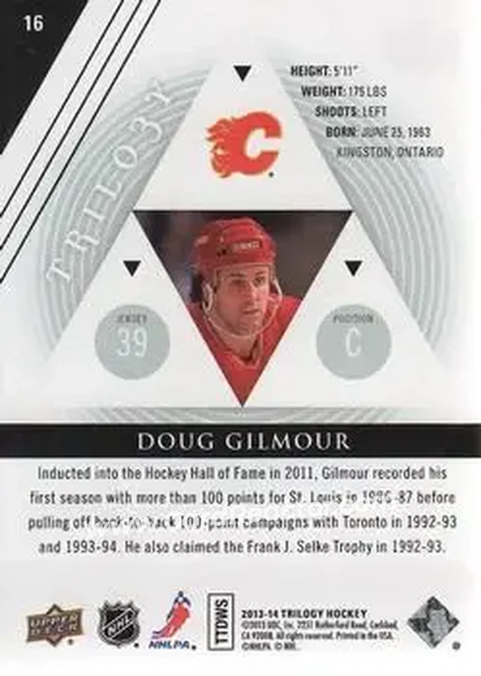2013-14 Upper Deck Trilogy #16 - Doug Gilmour - Calgary Flames - Back