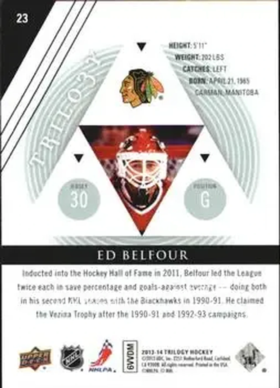 2013-14 Upper Deck Trilogy #23 - Ed Belfour - Chicago Blackhawks - Back