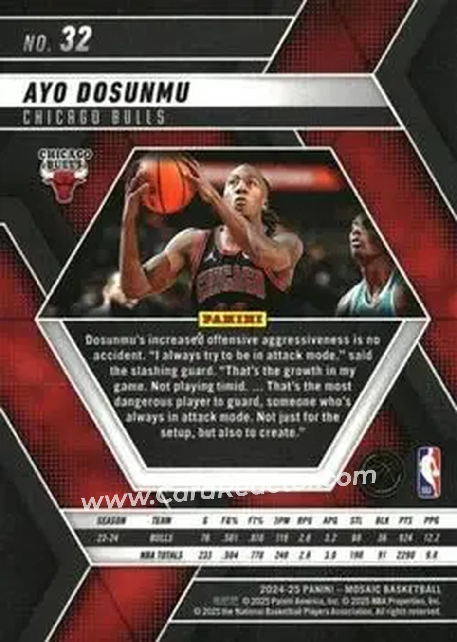 2024-25 Panini Mosaic #32 - Ayo Dosunmu - Chicago Bulls - Back