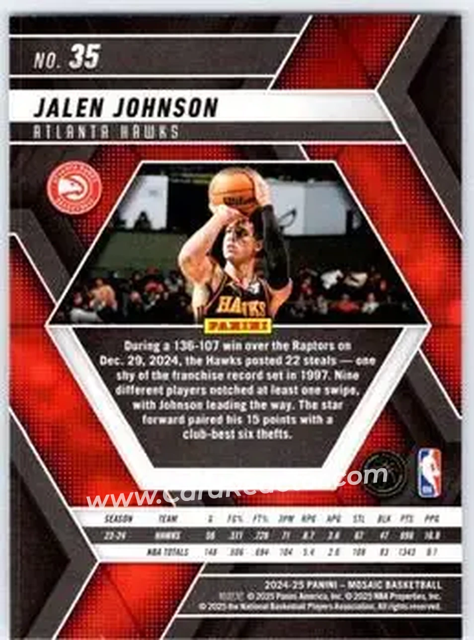 2024-25 Panini Mosaic #35 - Jalen Johnson - Atlanta Hawks - Back 2024-25 Panini Mosaic #35 - Jalen Johnson - Atlanta Hawks - Back