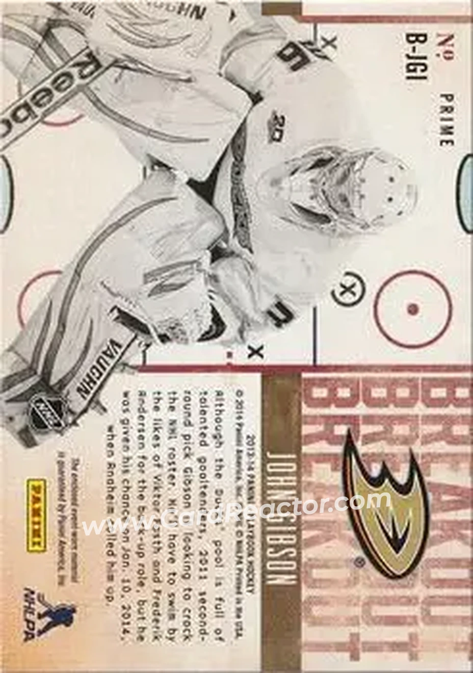 2013-14 Panini Playbook - Breakout Prime #B-JGI - John Gibson - Anaheim Ducks - Back