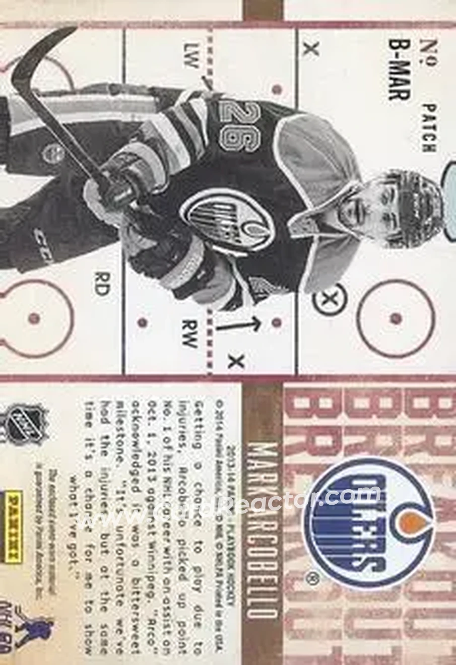 2013-14 Panini Playbook - Breakout Patches #B-MAR - Mark Arcobello - Edmonton Oilers - Back