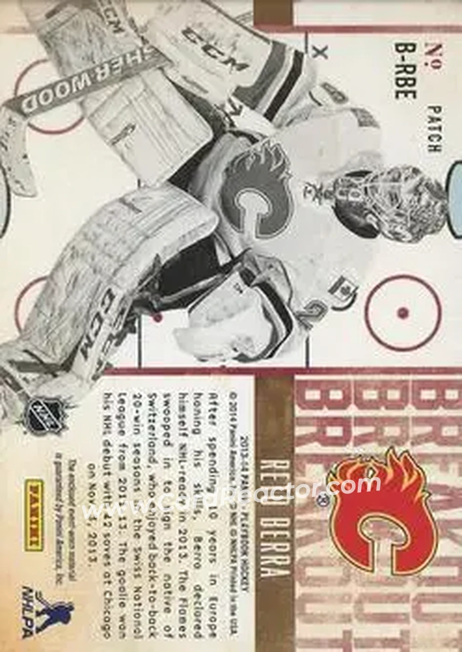 2013-14 Panini Playbook - Breakout Patches #B-RBE - Reto Berra - Calgary Flames - Back