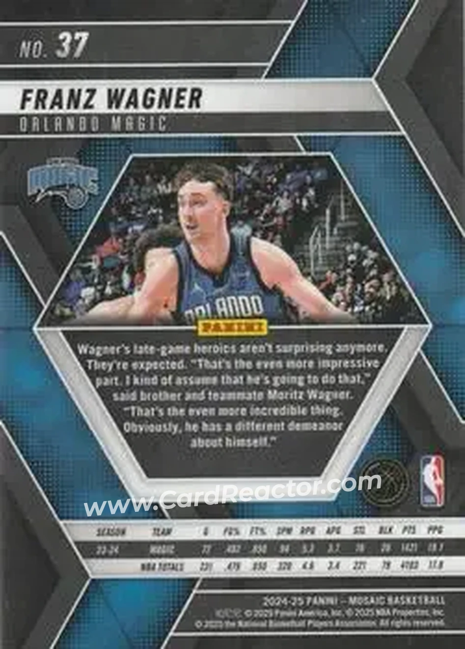 2024-25 Panini Mosaic #37 - Franz Wagner - Orlando Magic - Back