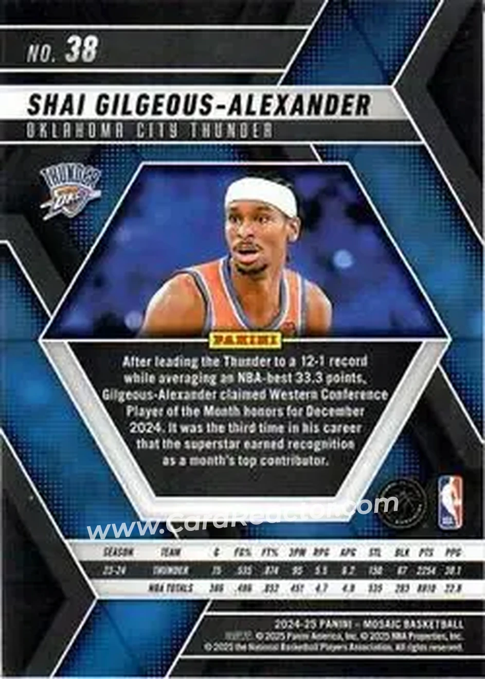 2024-25 Panini Mosaic #38 - Shai Gilgeous-Alexander - Oklahoma City Thunder - Back