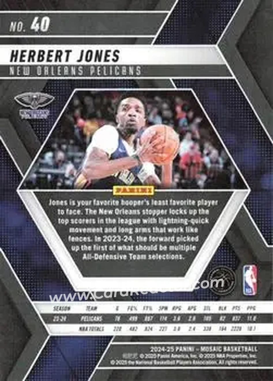2024-25 Panini Mosaic #40 - Herbert Jones - New Orleans Pelicans - Back