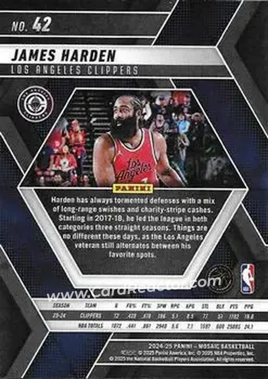 2024-25 Panini Mosaic #42 - James Harden - Los Angeles Clippers - Back 2024-25 Panini Mosaic #42 - James Harden - Los Angeles Clippers - Back