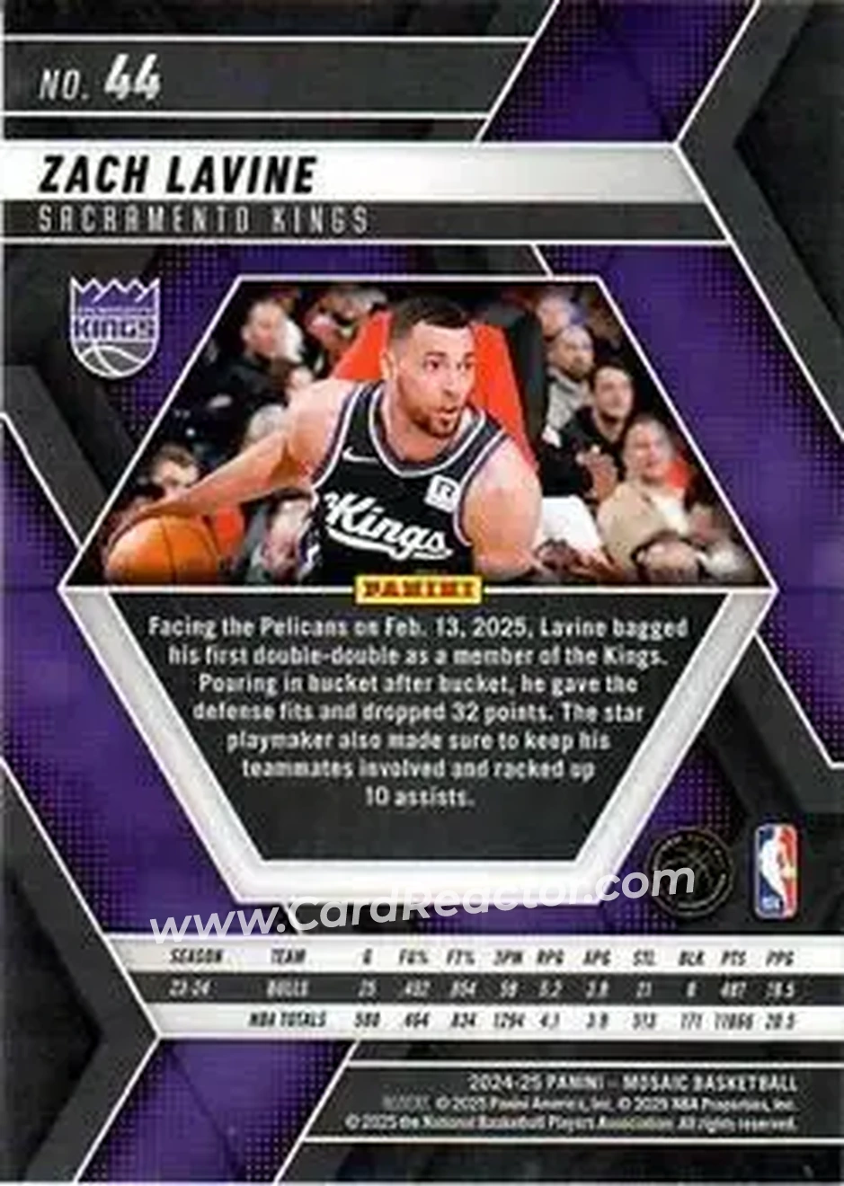 2024-25 Panini Mosaic #44 - Zach LaVine - Sacramento Kings - Back 2024-25 Panini Mosaic #44 - Zach LaVine - Sacramento Kings - Back