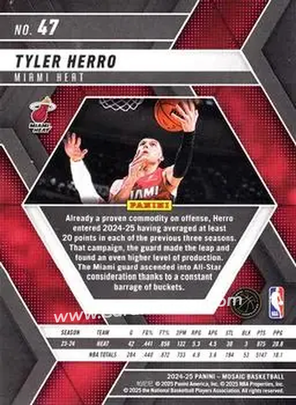2024-25 Panini Mosaic #47 - Tyler Herro - Miami Heat - Back