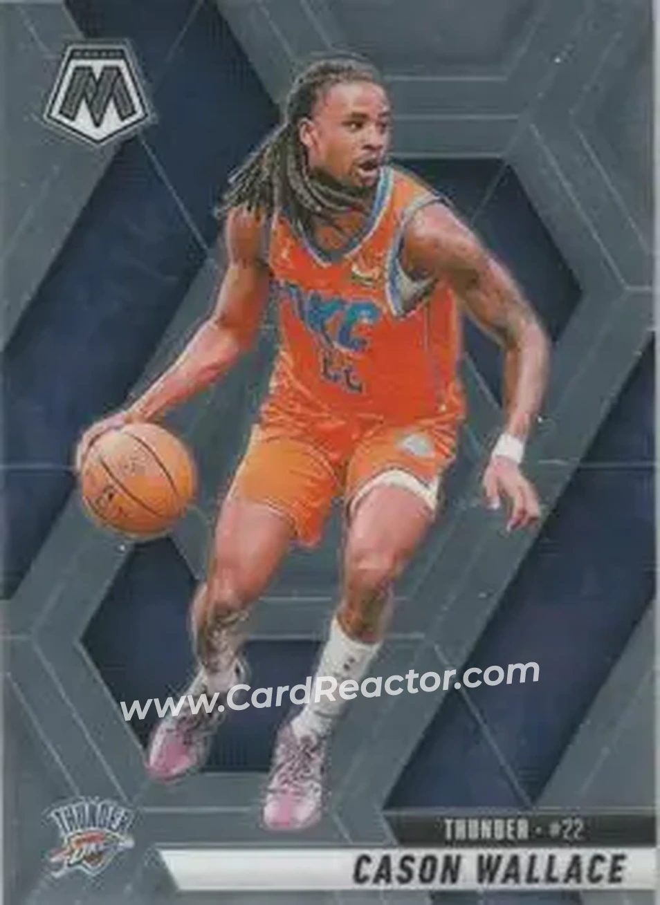 2024-25 Panini Mosaic #49 - Cason Wallace - Oklahoma City Thunder - Front 2024-25 Panini Mosaic #49 - Cason Wallace - Oklahoma City Thunder - Front