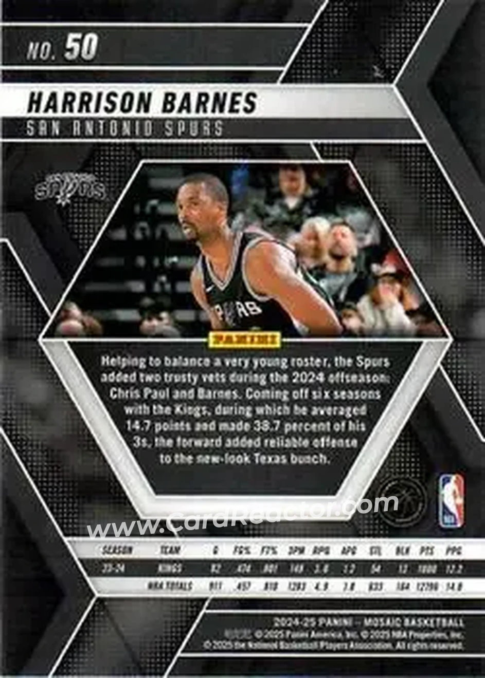 2024-25 Panini Mosaic #50 - Harrison Barnes - San Antonio Spurs - Back
