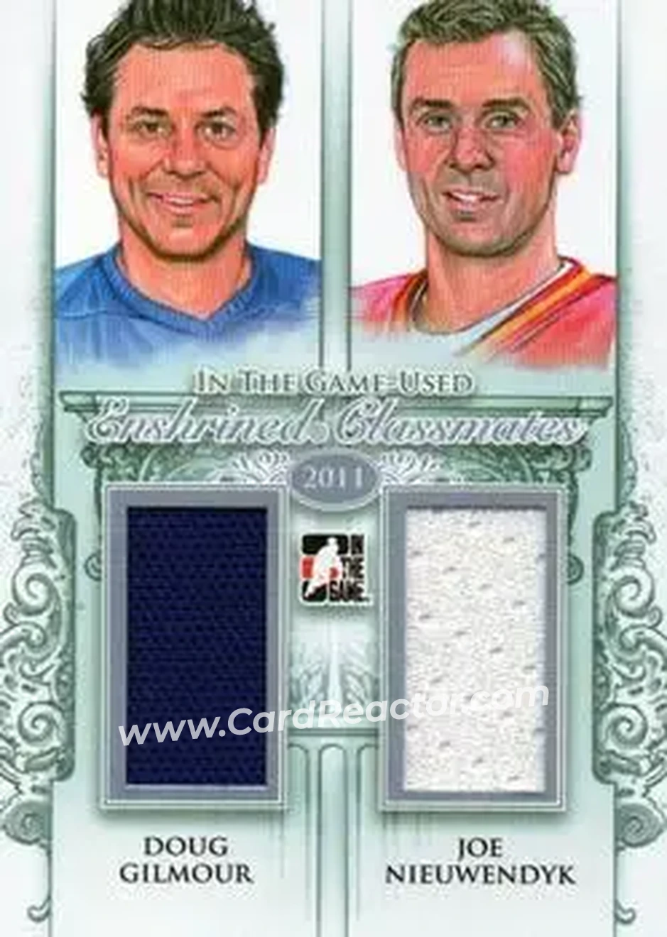 2013-14 In The Game Used - Enshrined Classmates Silver Version #EC-04 - Doug Gilmour - Joe Nieuwendyk MEM, PR50 - Toronto Maple Leafs - Toronto Maple Leafs - Front 2013-14 In The Game Used - Enshrined Classmates Silver Version #EC-04 - Doug Gilmour - Joe Nieuwendyk MEM, PR50 - Toronto Maple Leafs - Toronto Maple Leafs - Front