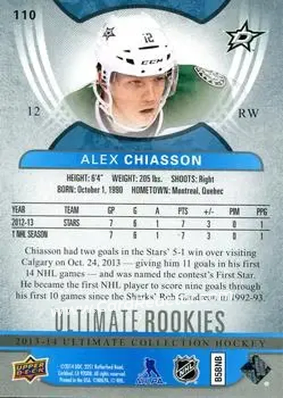 2013-14 Upper Deck Ultimate Collection #110 - Alex Chiasson - Dallas Stars - Back