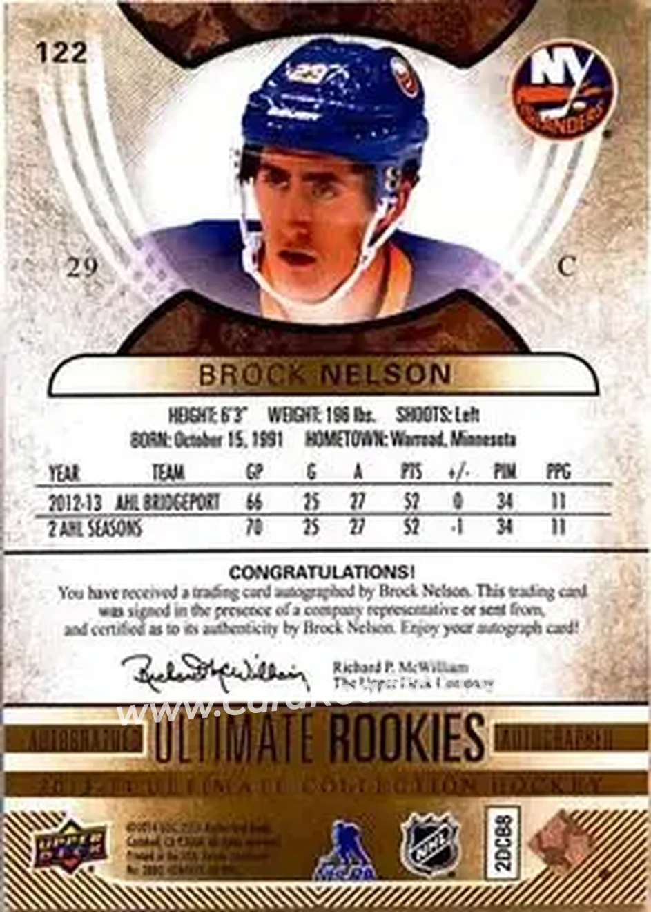 2013-14 Upper Deck Ultimate Collection #122 - Brock Nelson - New York Islanders - Back