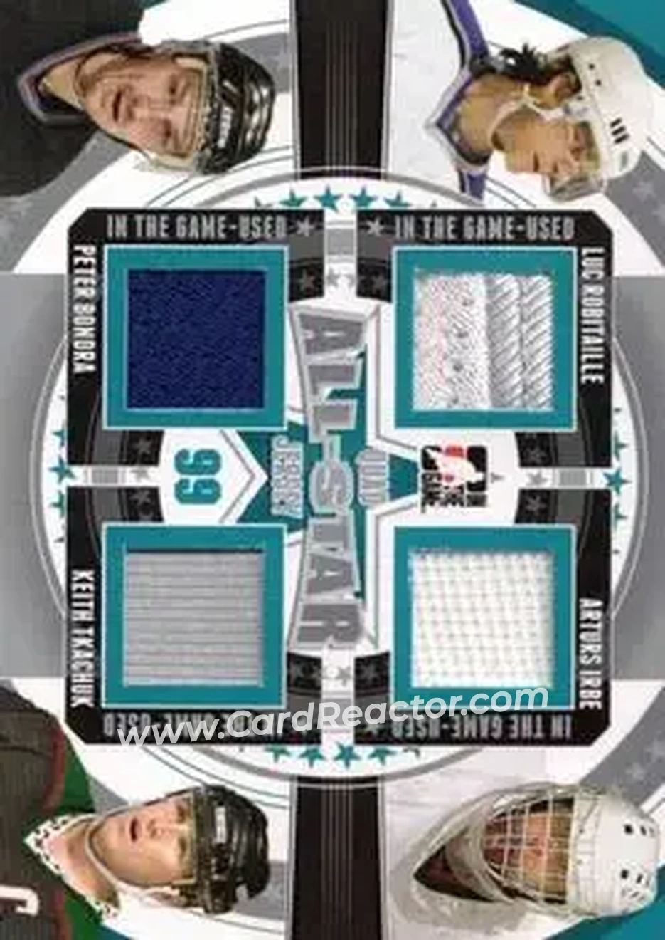 2013-14 In The Game Used - All-Star Jersey Quad Silver Version #ASQJ-06 - Luc Robitaille - Arturs Irbe - Peter Bondra - Keith Tkachuk MEM, PR60 - Los Angeles Kings - Carolina Hurricanes - Washington Capitals - Phoenix Coyotes - Front