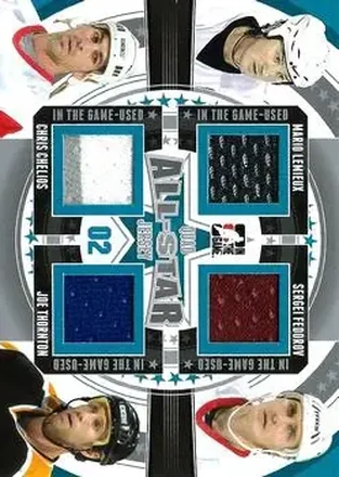 2013-14 In The Game Used #ASQJ-11 All-Star Jersey Quad Silver Version Mario Lemieux - Sergei Fedorov - Chris Chelios - Joe Thornton MEM, PR60 - Pittsburgh Penguins - Detroit Red Wings - Boston Bruins