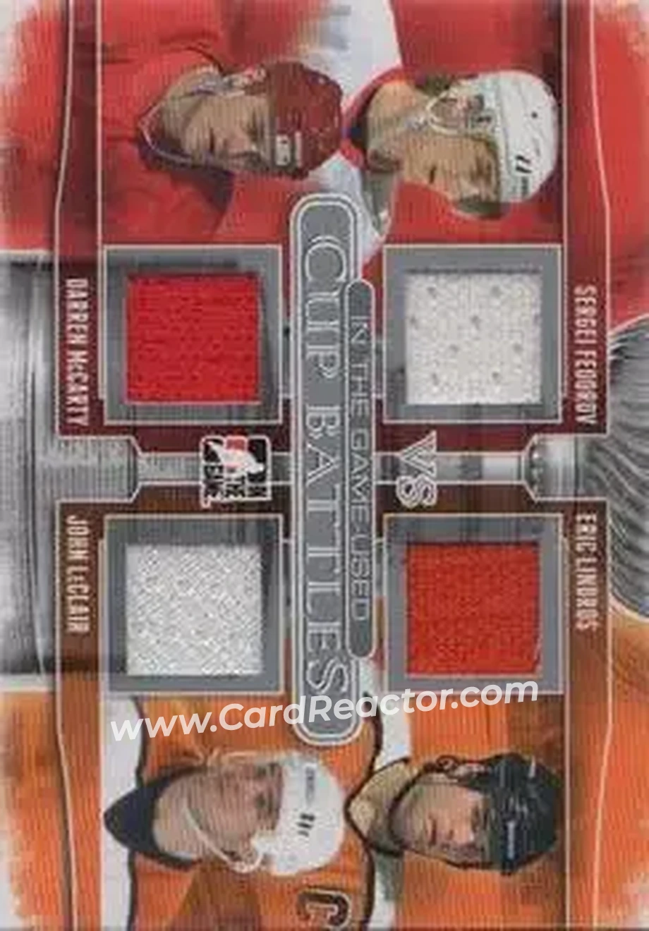 2013-14 In The Game Used - Cup Battles Silver #CB-05 - Sergei Fedorov - Darren McCarty - Eric Lindros - John LeClair MEM, PR50 - Detroit Red Wings - Philadelphia Flyers - Front