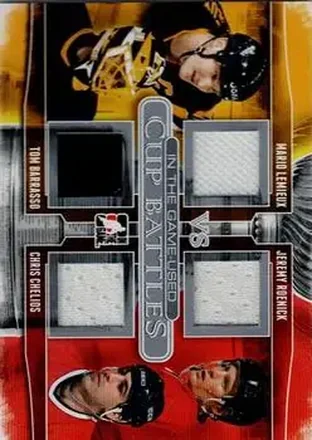 2013-14 In The Game Used #CB-09 Cup Battles Silver Mario Lemieux - Tom Barrasso - Jeremy Roenick - Chris Chelios MEM, PR50 - Pittsburgh Penguins - Chicago Blackhawks