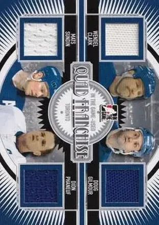 2013-14 In The Game Used - Quad Franchise Silver Version #QF-09 - Wendel Clark - Doug Gilmour - Mats Sundin - Dion Phaneuf MEM, PR60 - Toronto Maple Leafs - Toronto Maple Leafs