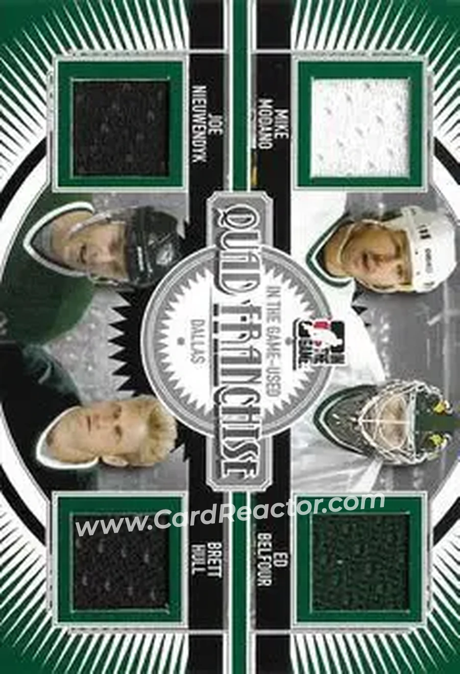 2013-14 In The Game Used - Quad Franchise Silver Version #QF-12 - Mike Modano - Ed Belfour - Joe Nieuwendyk - Brett Hull MEM, PR60 - Dallas Stars - Dallas Stars - Front 2013-14 In The Game Used - Quad Franchise Silver Version #QF-12 - Mike Modano - Ed Belfour - Joe Nieuwendyk - Brett Hull MEM, PR60 - Dallas Stars - Dallas Stars - Front