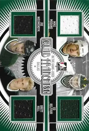 2013-14 In The Game Used - Quad Franchise Silver Version #QF-12 - Mike Modano - Ed Belfour - Joe Nieuwendyk - Brett Hull MEM, PR60 - Dallas Stars - Dallas Stars