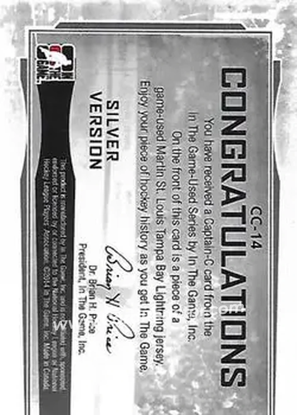 2013-14 In The Game Used - Captain C Silver #CC-14 - Martin St. Louis - Tampa Bay Lightning - Back