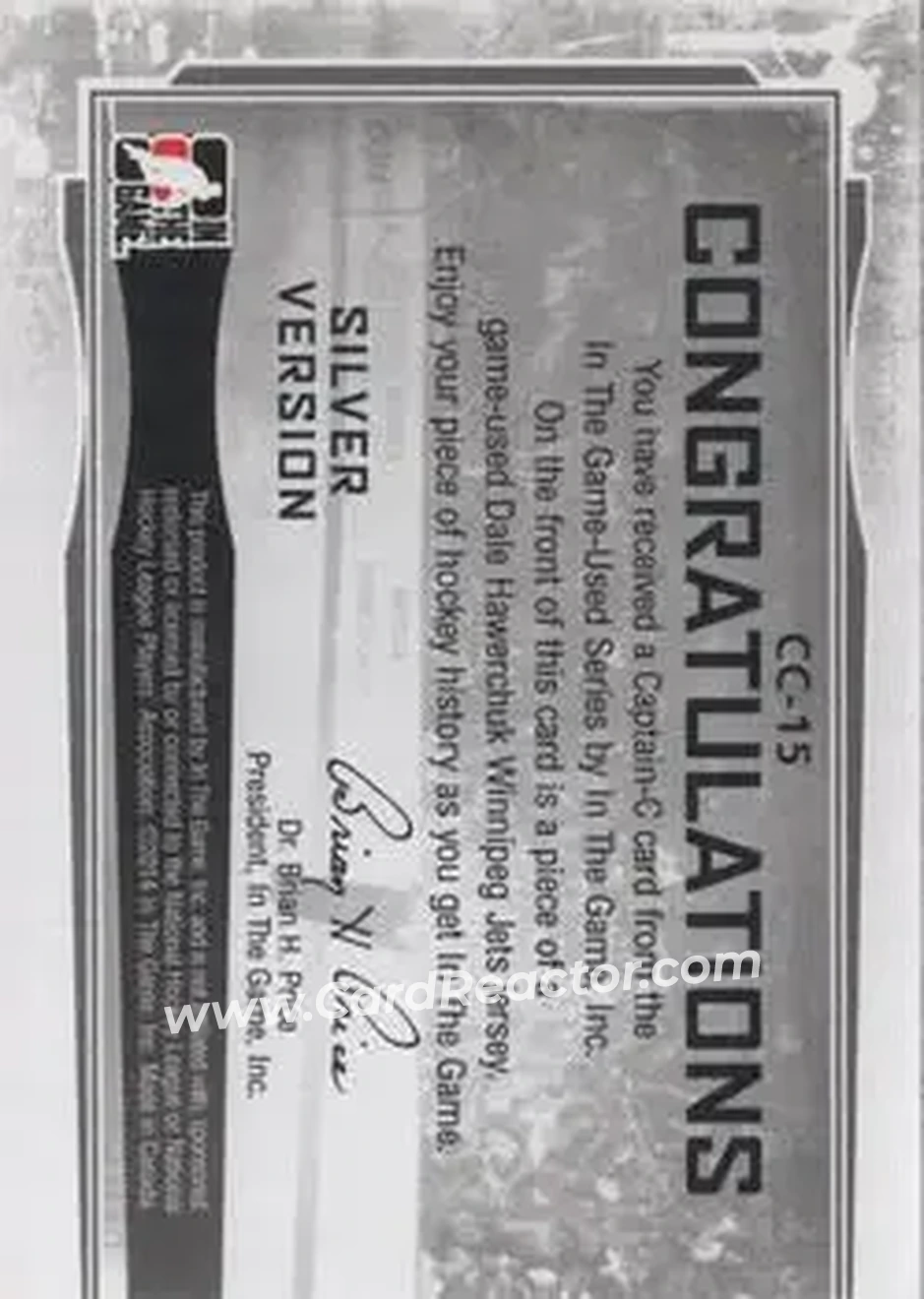 2013-14 In The Game Used - Captain C Silver #CC-15 - Dale Hawerchuk - Winnipeg Jets - Back