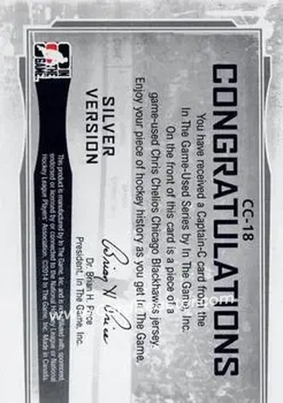 2013-14 In The Game Used - Captain C Silver #CC-18 - Chris Chelios - Chicago Blackhawks - Back
