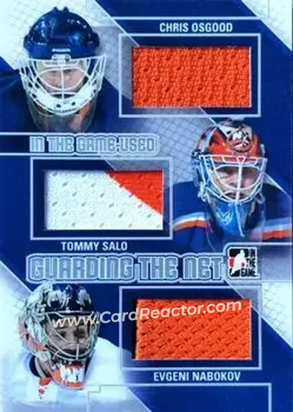 2013-14 In The Game Used - Guarding the Net Triple Jerseys Silver #GTN-05 - Chris Osgood - Tommy Salo - Evgeni Nabokov MEM, PR60 - New York Islanders - New York Islanders - Front